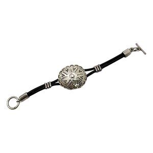 Sterling Silver Black Leather Concho Toggle Bracelet #19883